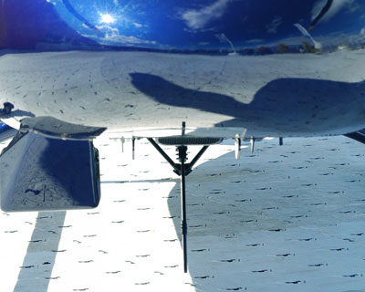 underside reflections on a helicopter nose